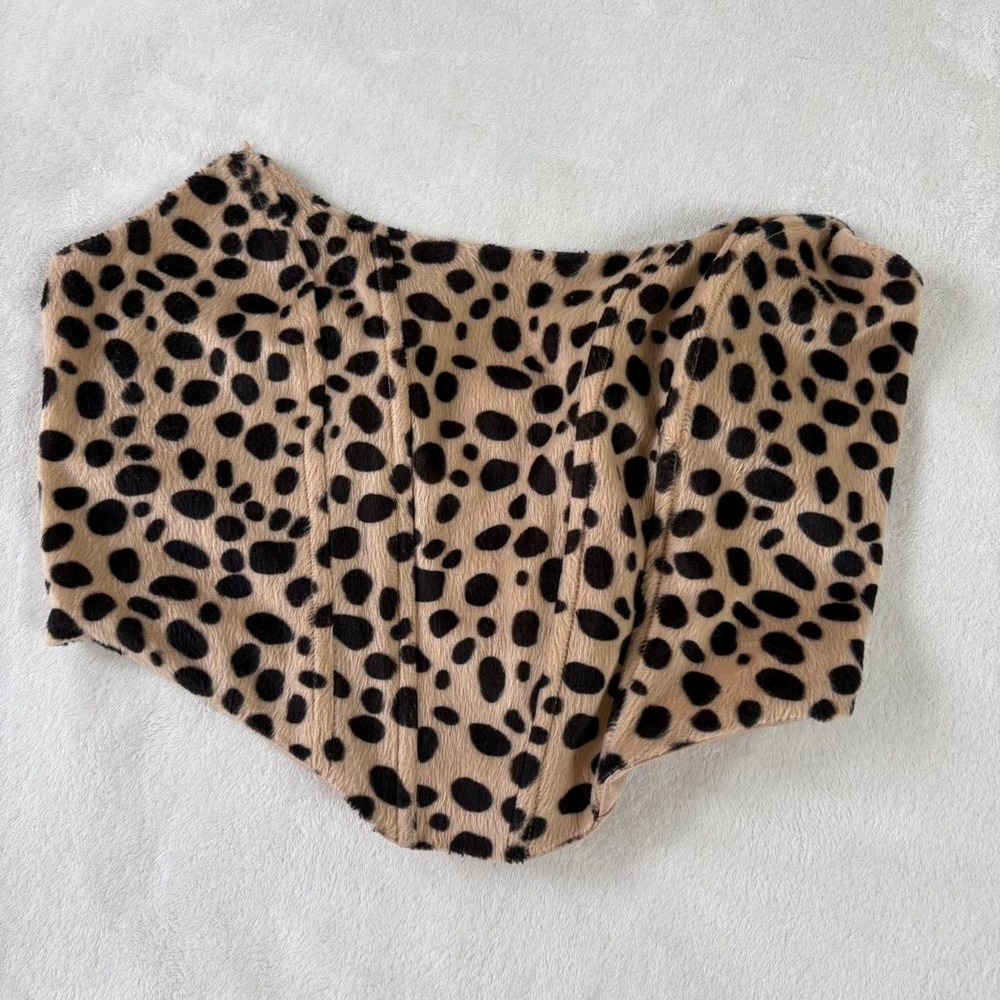 O.L.M. Leopard Print Faux Fur Corset Top Size M